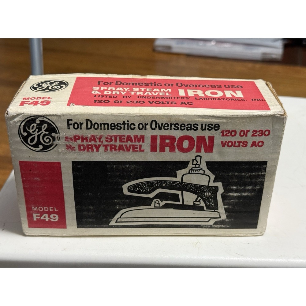 Vintage GE General Electric F49 International Travel Steam & Dry Iron EUC in Box